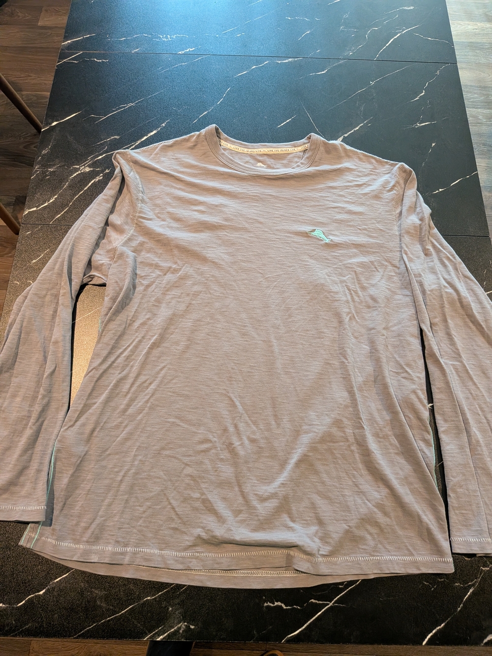 Tommy Bahama Long Sleeve Crewneck Shirt - Light Gray with Teal Logo
